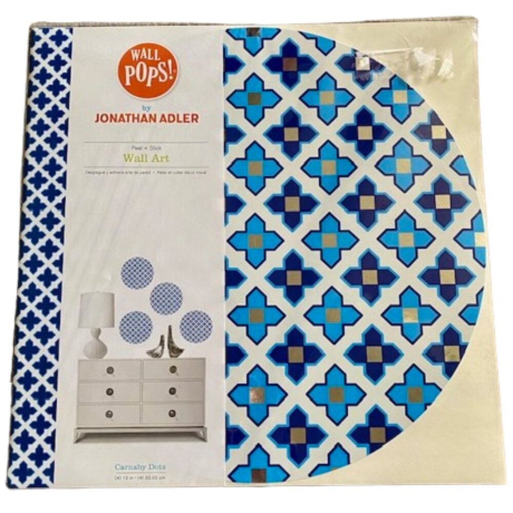 Jonathan Adler Wall Pops Carnaby Dots Peel and Stick Wall Decor Blue White NWT